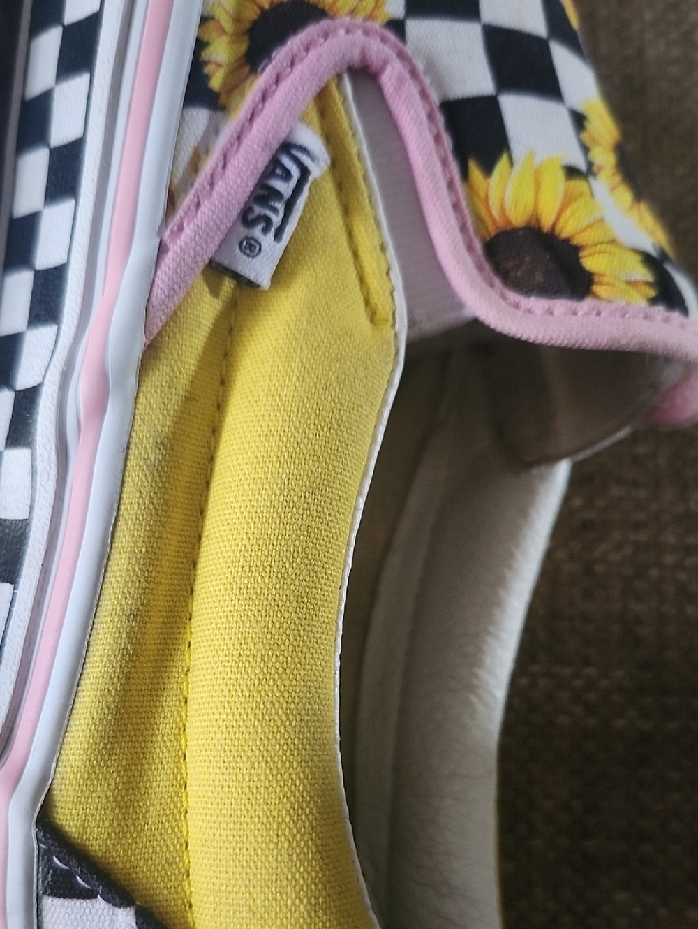 Vans Slip-On Sunflower Checkerboard Sneakers - Yellow, Black, Pink - Picture 5 of 10